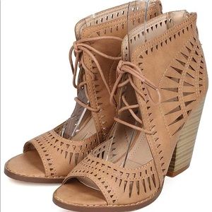 Cutout Lace Up Open Toe Stacked Heel
